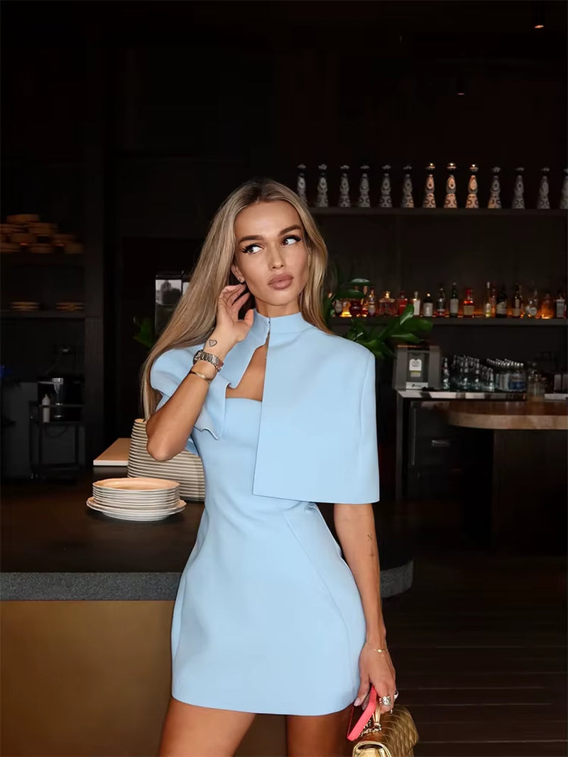 2026 Fall Women Solid Mini Dress Sexy Elegant High Collar Vest Vestido Fashion Office Lady Robes Chic Bodycon Streetwears
